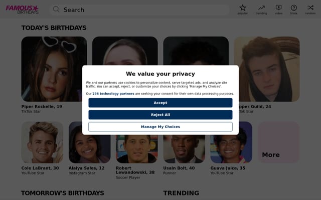 Screenshot of famousbirthdays.com