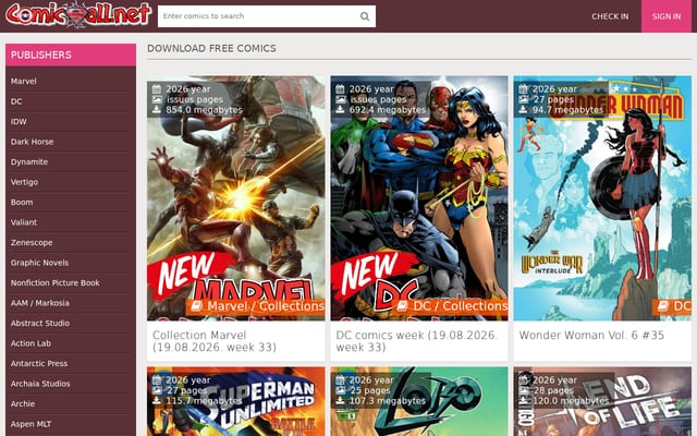 Screenshot of comics-all.com