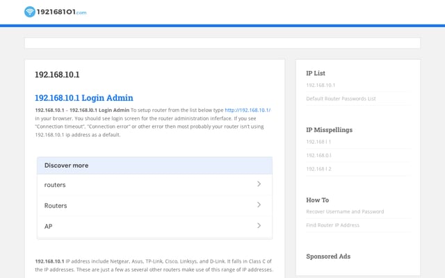 Screenshot of 192168101.com