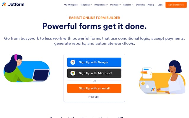 Screenshot of jotform.com