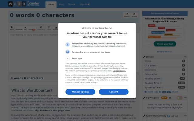Screenshot of wordcounter.net