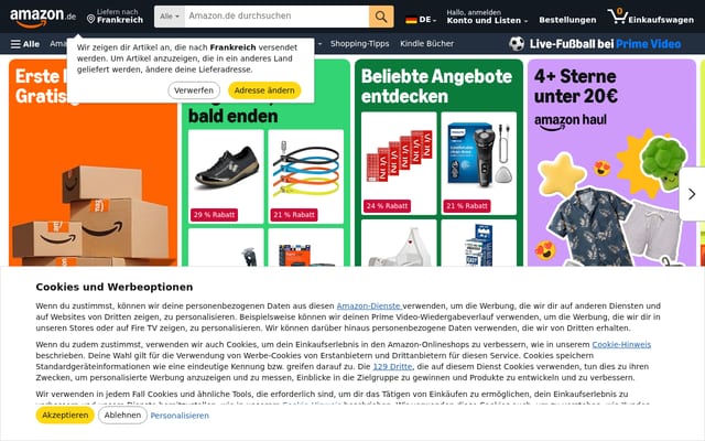 Screenshot of amazon.ch