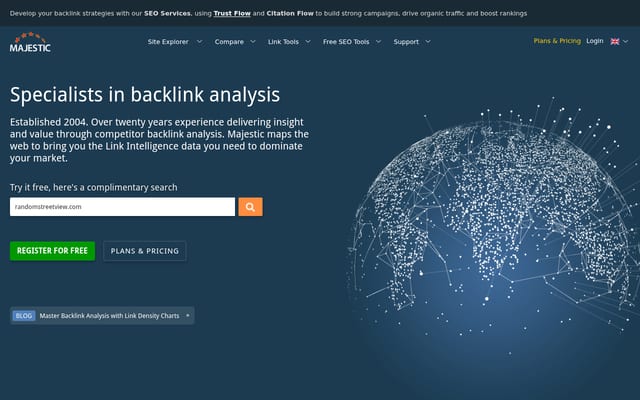 Screenshot of majestic.com