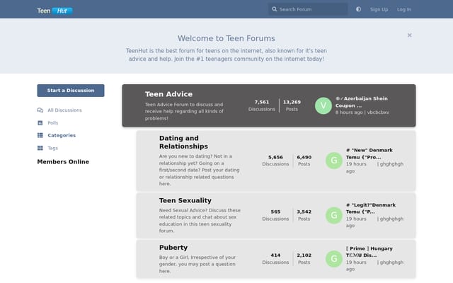 Screenshot of teenhut.net
