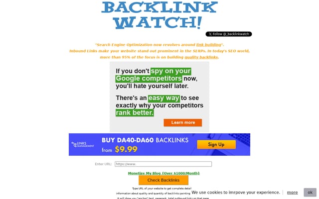 Screenshot of backlinkwatch.com