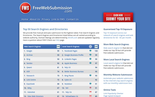 Screenshot of freewebsubmission.com