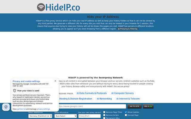 Screenshot of hideip.co