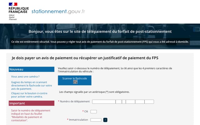 Screenshot of stationnement.gouv.fr