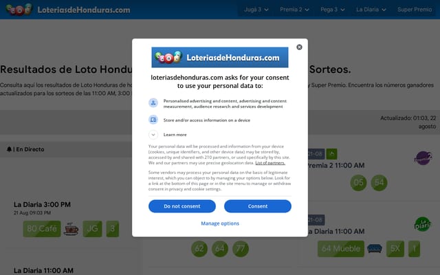 Screenshot of loteriasdehonduras.com