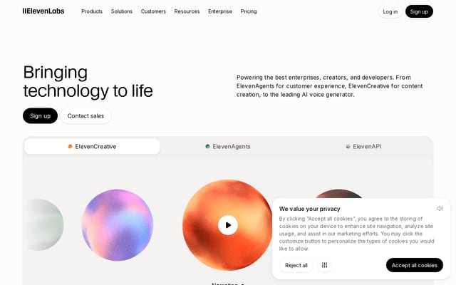 Screenshot of elevenlabs.io
