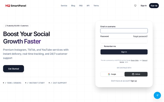 Screenshot of hqsmartpanel.com