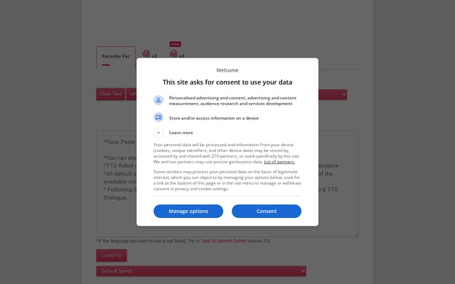 Screenshot of texttospeechrobot.com