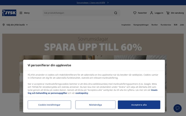 Screenshot of jysk.se