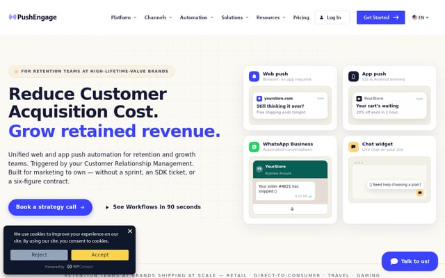 Screenshot of pushengage.com