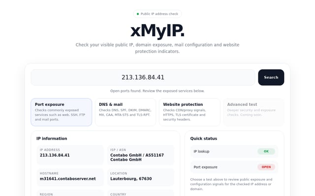 Screenshot of xmyip.com