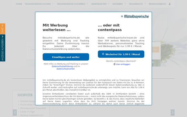 Screenshot of mittelbayerische-trauer.de