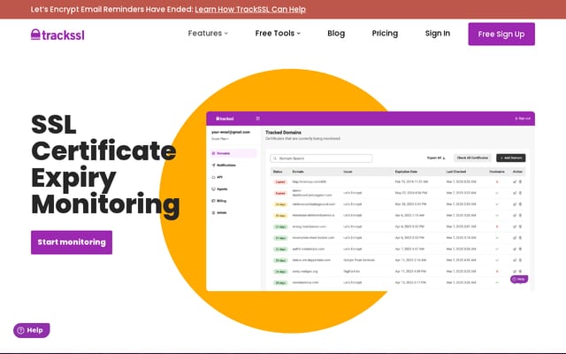 Screenshot of trackssl.com