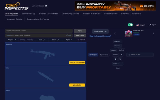 Screenshot of cs2inspects.com