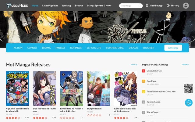 Screenshot of mangahere.com