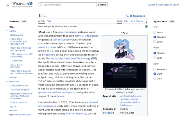 Screenshot of 15.ai