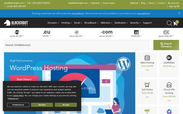 Screenshot of blacknight.com