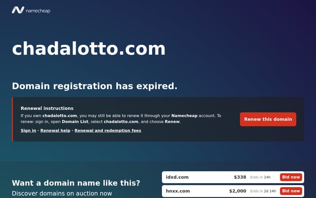 Screenshot of chadalotto.com