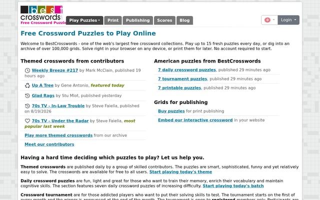 Screenshot of bestcrosswords.com